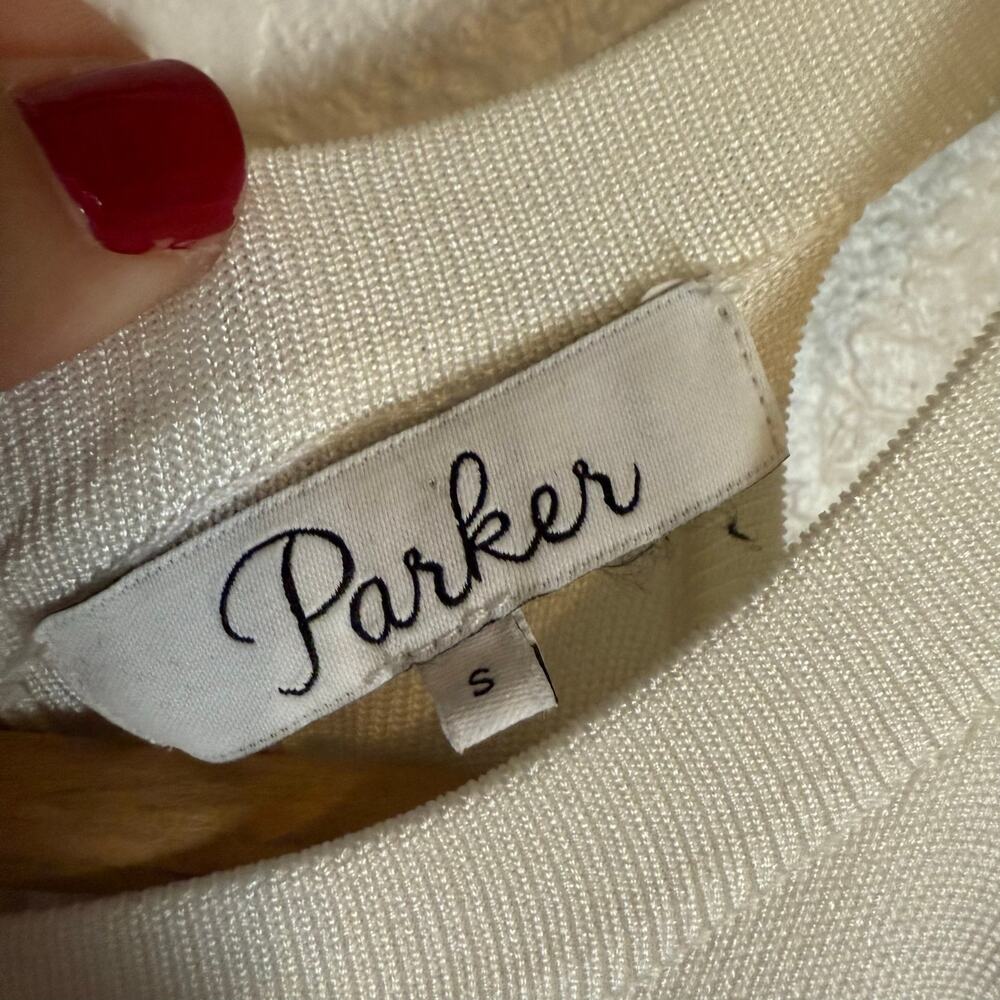 Parker Cheryl White Blue Embroidery Knit Halter Fit & Flare Preppy Coastal Dress - Picture 16 of 16